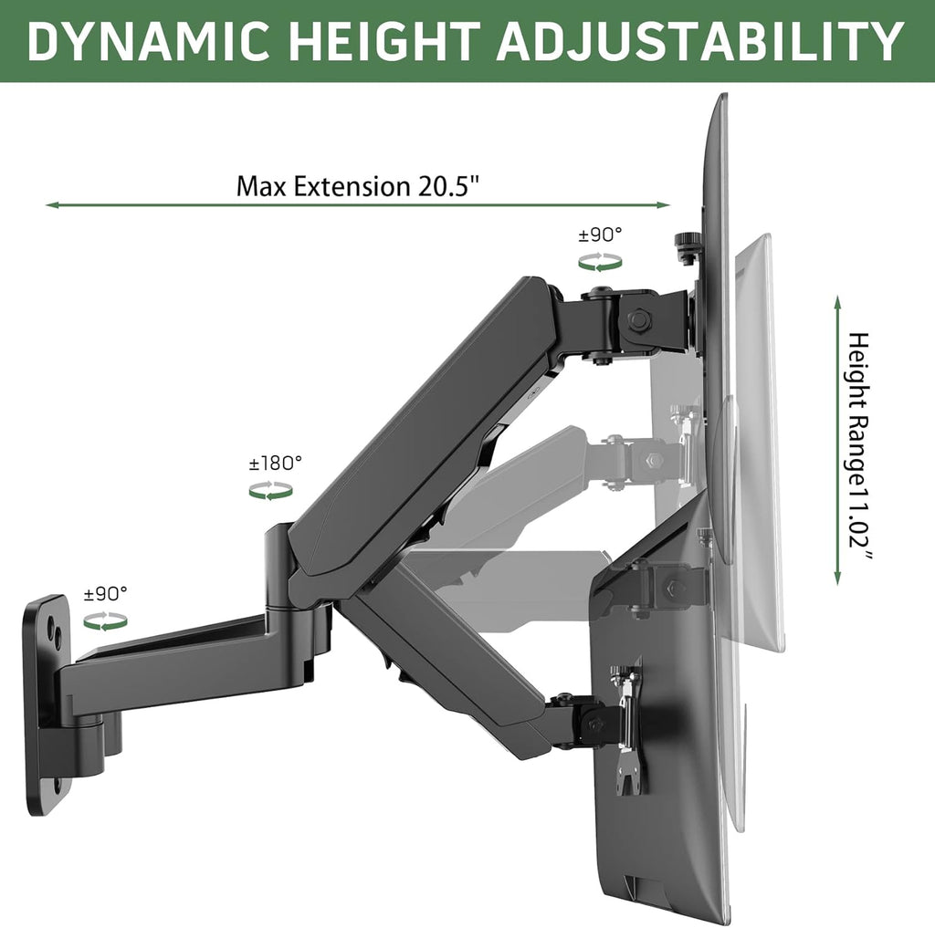 Dual Monitor Wall Mount for Two 17-32 Inch Screens, Height Adjustable, VESA 75/100 Y584
