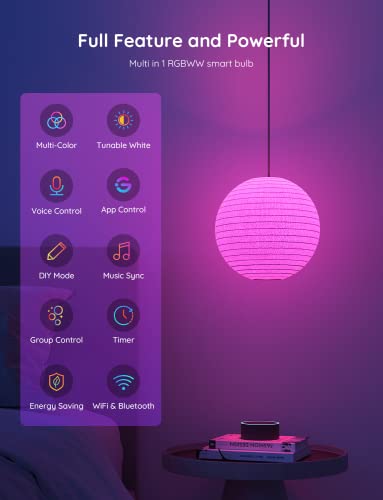 Smart Light Bulbs, WiFi & Bluetooth Color Changing, Music Sync, 2 Pack Y12792