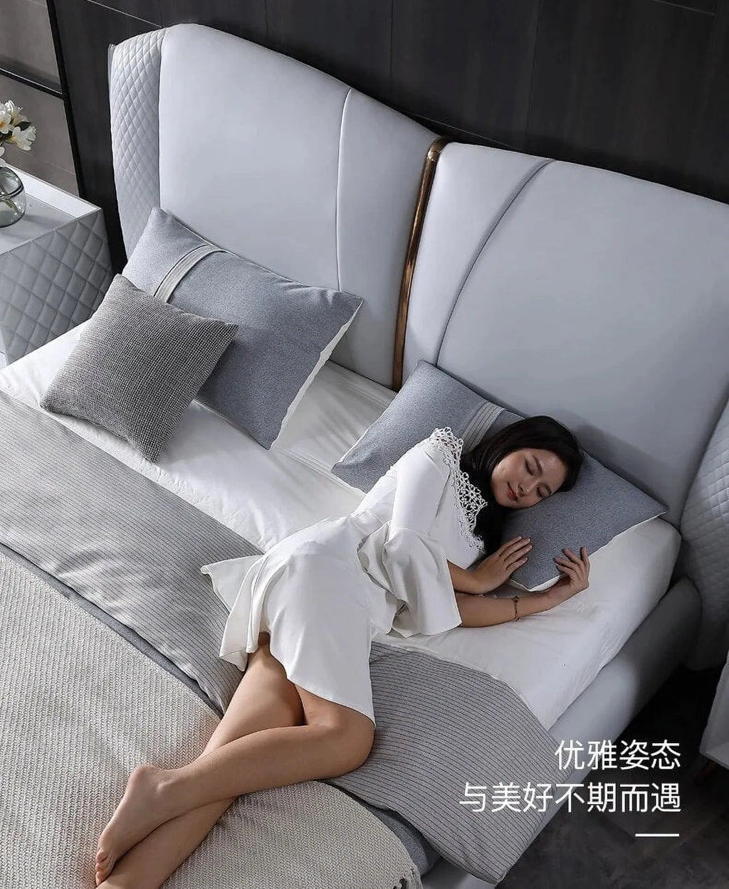 Soft cow leather bed for bedroom I18160