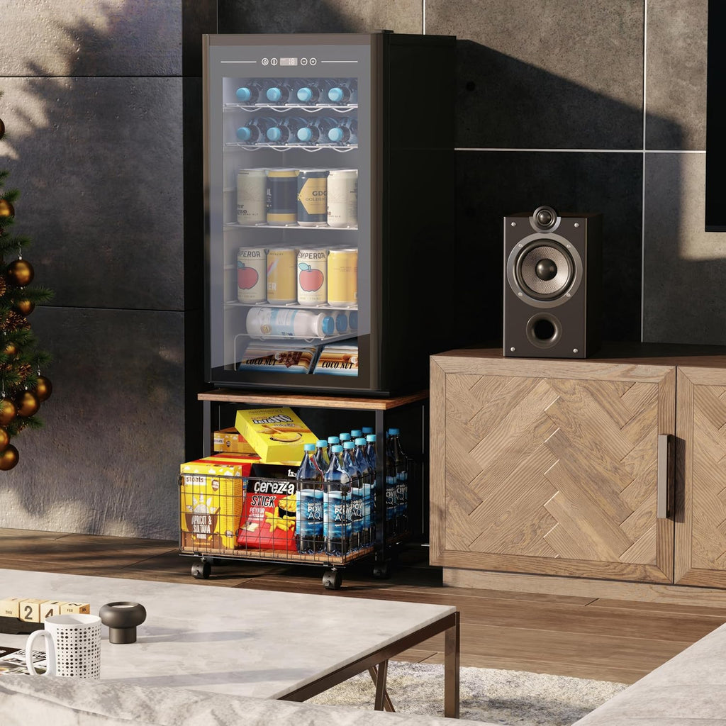 Mini Fridge Stand with Storage, 4 Lockable Wheels P665465