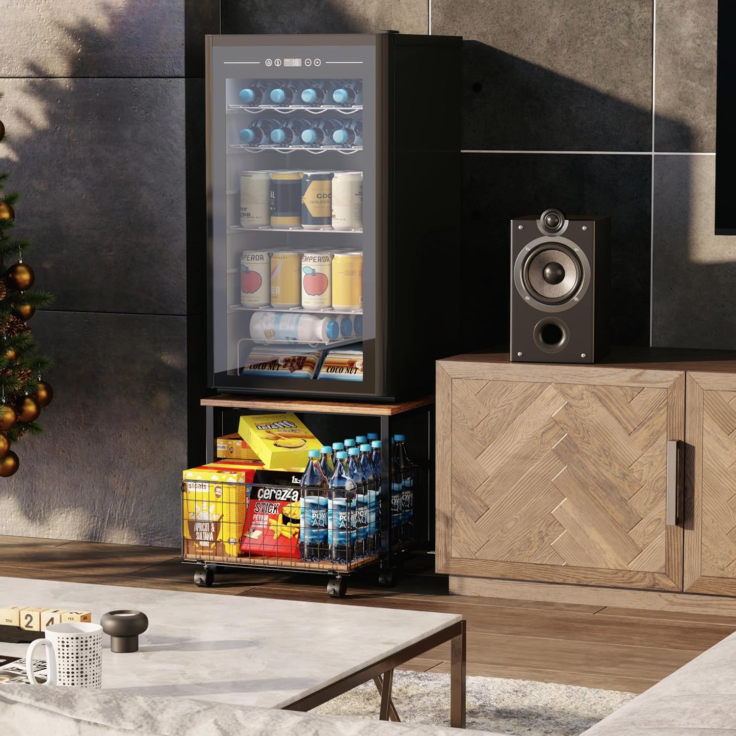 Mini Fridge Stand with Storage, 4 Lockable Wheels P665465