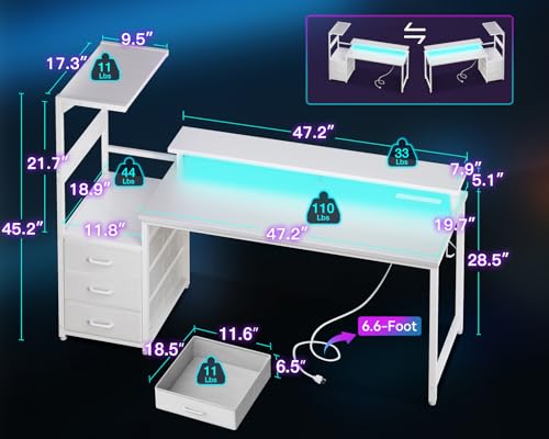 Gaming Desk with USB Charging Ports and LED Light T9380