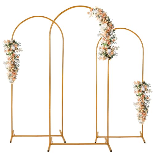 Metal Arch Backdrop Stand Set of 3 Gold Wedding Balloon Arch Frame Backdrop Stands 7.2FT, 6.6FT, 6FT for Birthday Party Garden Graduation Ceremony Baby Shower Decoration