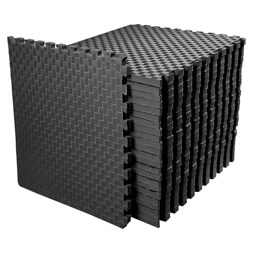 1" Thick EVA Interlocking Foam Gym Flooring Mat, 6 Tiles, Black M5857