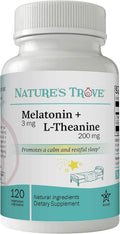 Nature's Trove Melatonin 3mg + L Theanine 200mg – Calm and Relaxation – 120 Kosher Vegetarian Capsules