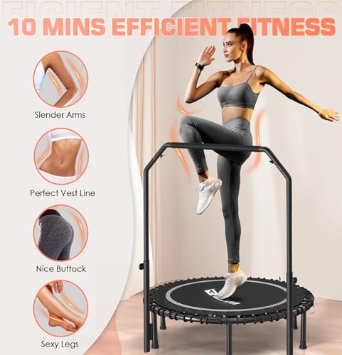 Foldable Mini Trampoline with Adjustable Foam Handle for Indoor Workout M8038