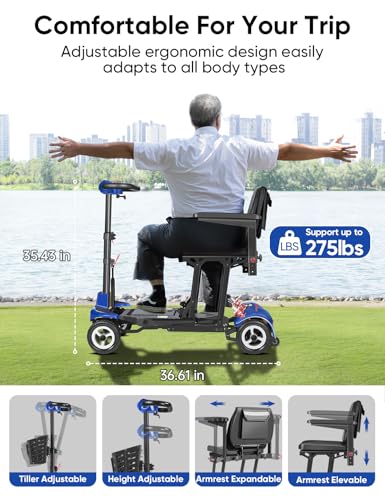 Ultra Lightweight Folding Mobility Scooter for Adults, 4 Wheel, Travel, Blue X114884
