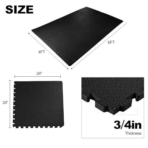 1" Thick EVA Interlocking Foam Gym Flooring Mat, 6 Tiles, Black M5857