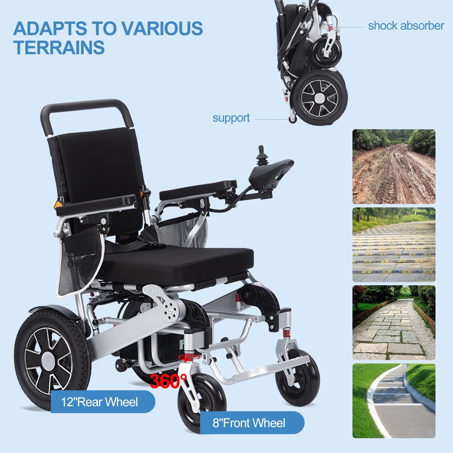 Electric Wheelchair for Adults, Lightweight Foldable, 20 Mile Range D4121