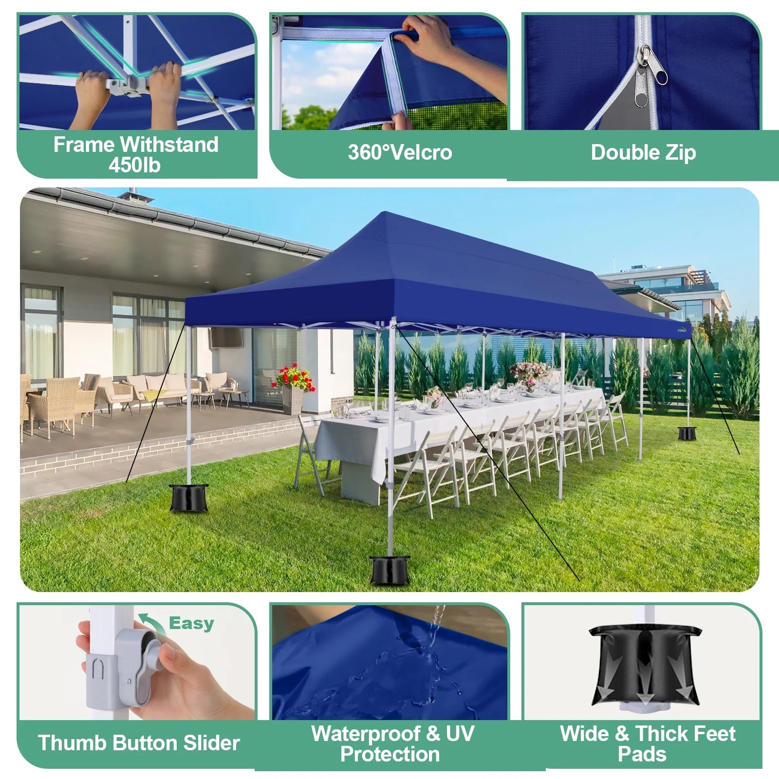 10x30 Pop Up Canopy Tent with Netting and Sidewalls, Waterproof, Outdoor Party Gazebo G34362