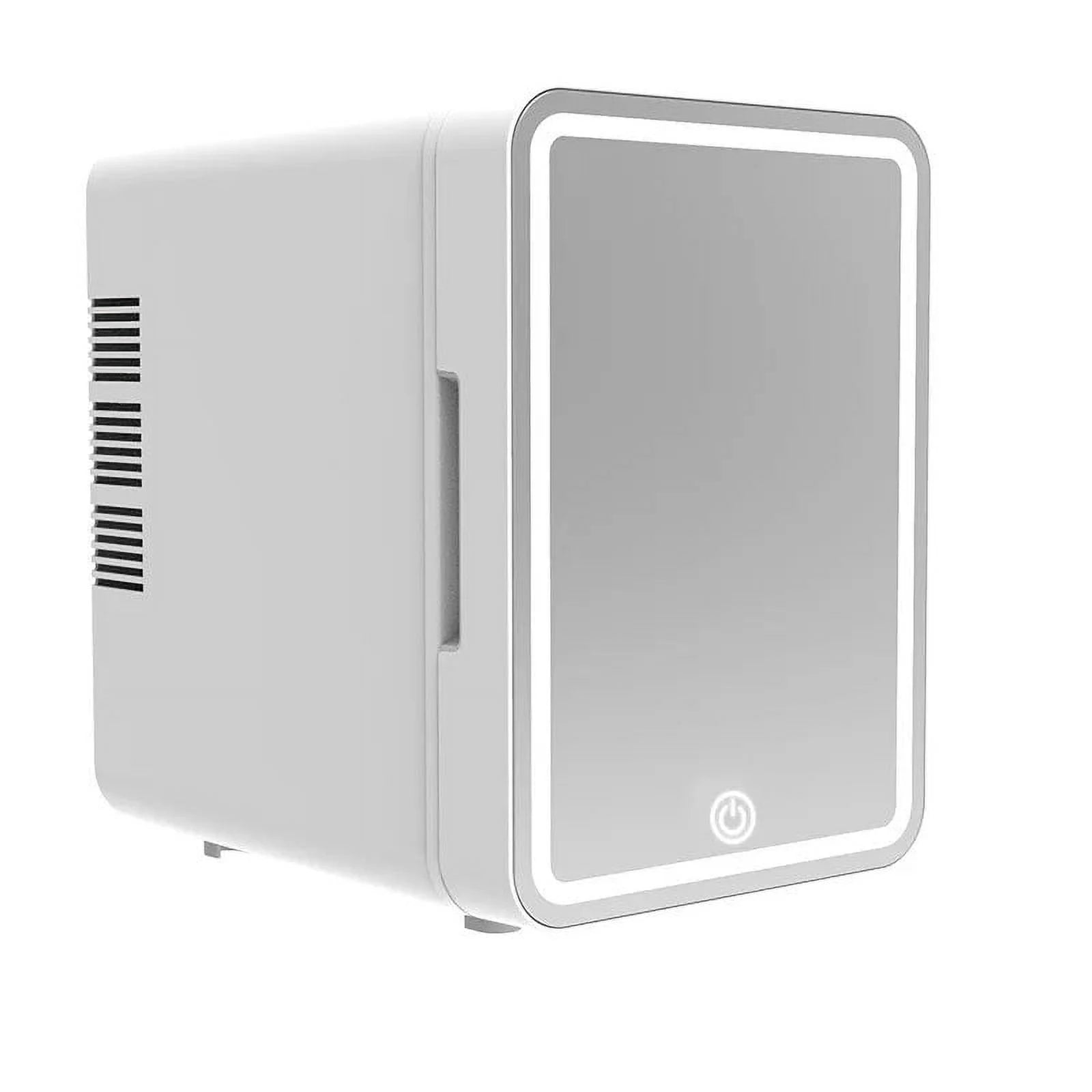 Makeup Fridge With Dimmable LED Light Mirror, 4L Mini Fridge for Bedroom, Car, Office & Dorm, Cooler & Warmer, Portable Small Refrigerator for Cosmetics, Skin Care and Food, White