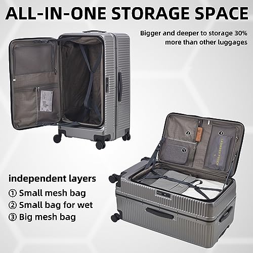 Checked Luggage with Side Opening Zipper, Lightweight Hardshell Suitcase, White J11141