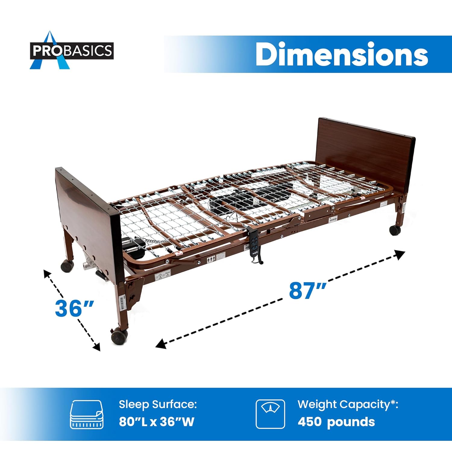 Full Electric Hospital Bed with Adjustable Motor, Springs, and Bed Ends for Home Use A7522
