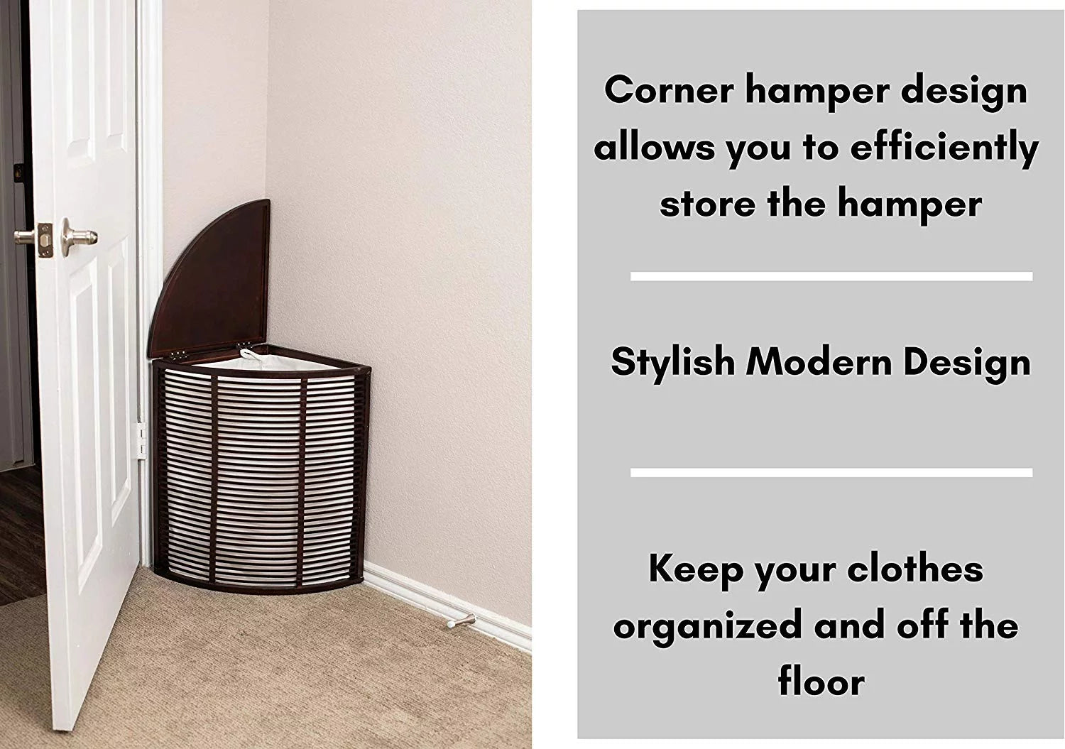 Compact Corner Laundry Hamper with Lid - Black N4413