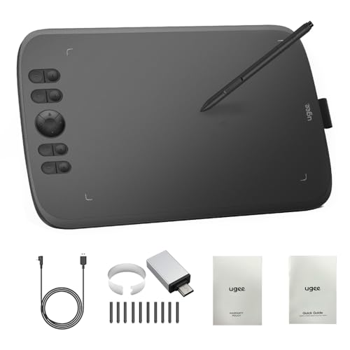 UGEE Graphics Drawing Tablet, M708 V2 10x6 Inch Ultra Thin Large Graphics Drawing Tablets Art Pad with 8 Hot Keys 8192 Level Battery-Free Stylus for Win/Mac/Android, Creation Sketch, Online Teaching
