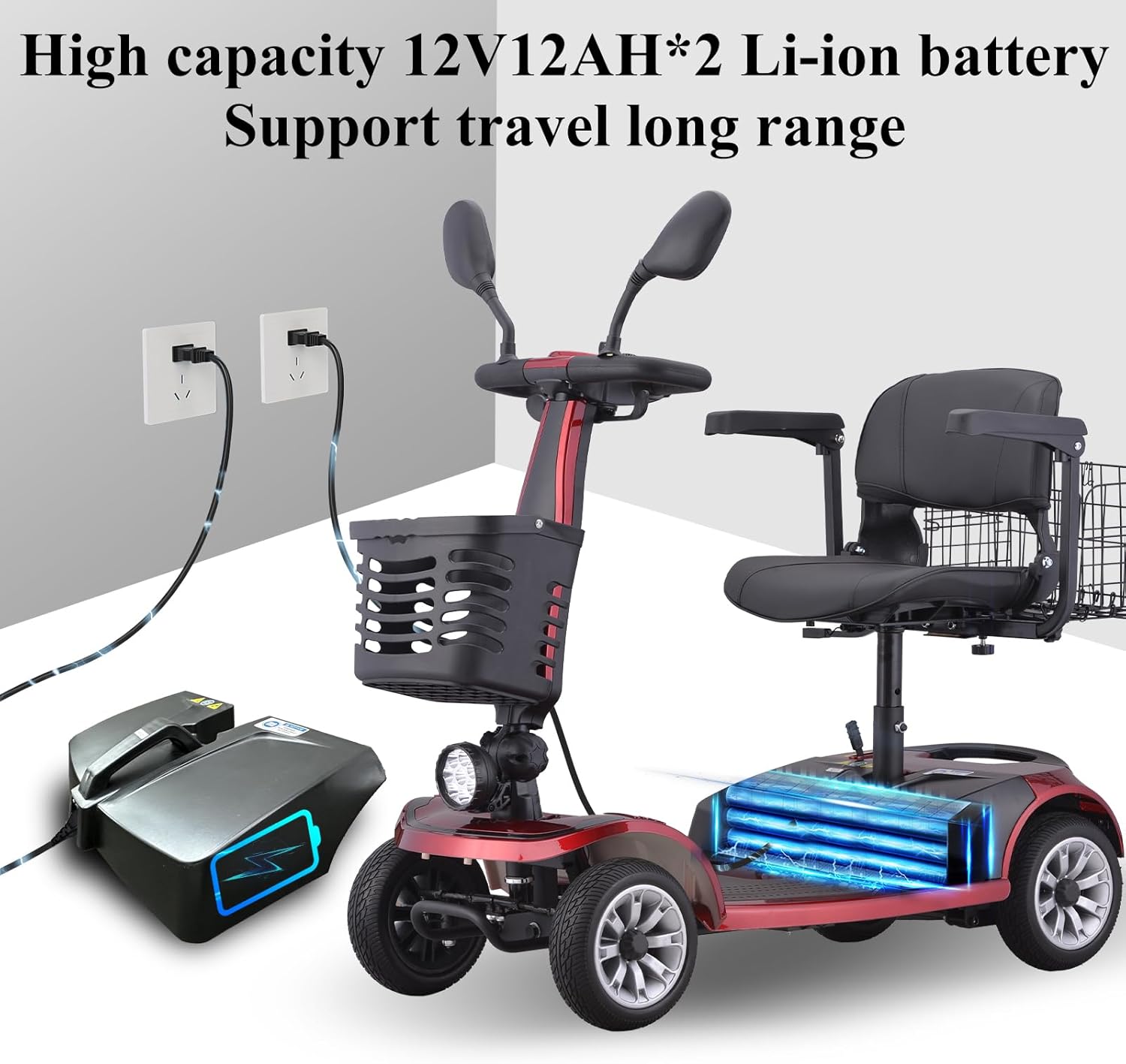 Folding Electric Mobility Scooter for Seniors with Dual Battery and Basket T6721