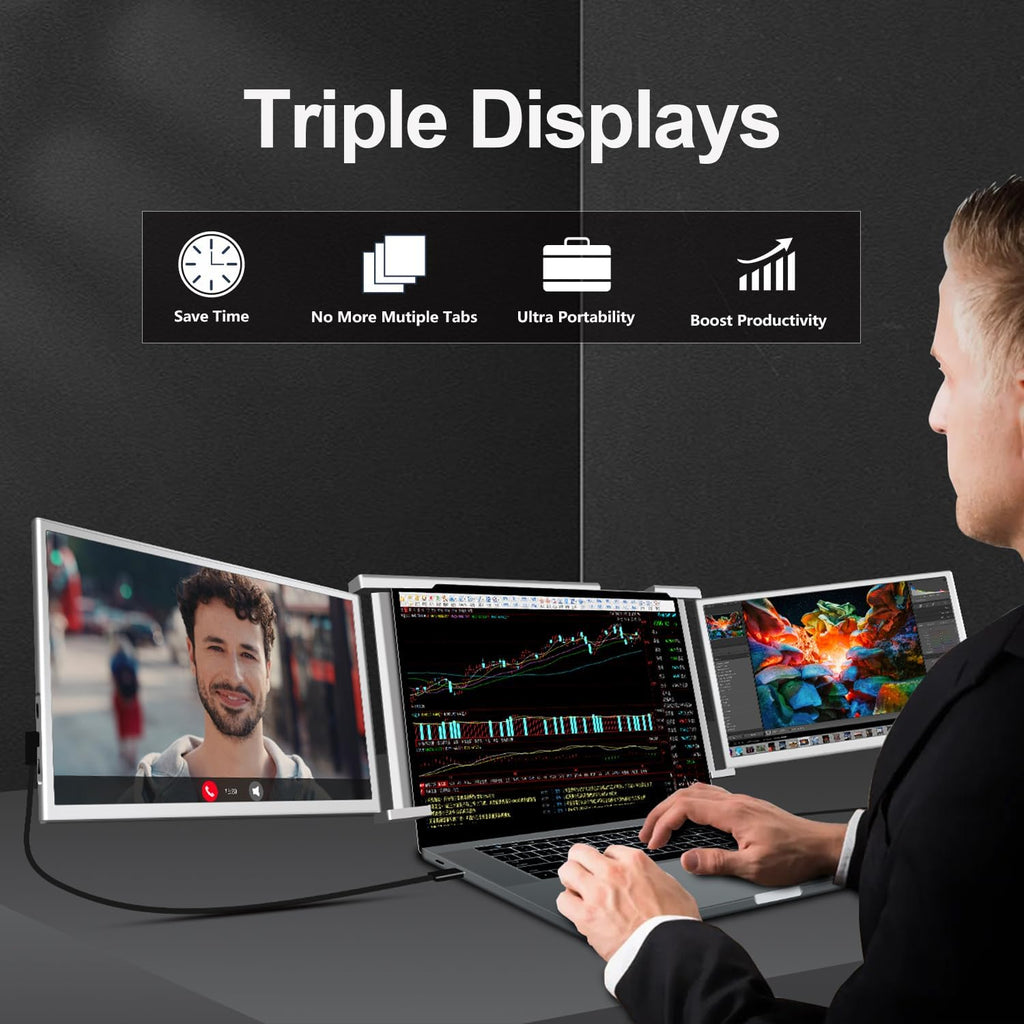 Triple Laptop Screen Extender, 14" FHD 1080P IPS Portable Monitor, HDMI/USB-C P76294