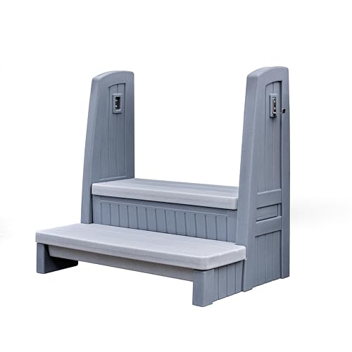 Step2 Hot Tub Storage Steps with Handrails, 2-Step Stool, Stairs for Outdoor and Indoor Use, Waterproof, Gray
