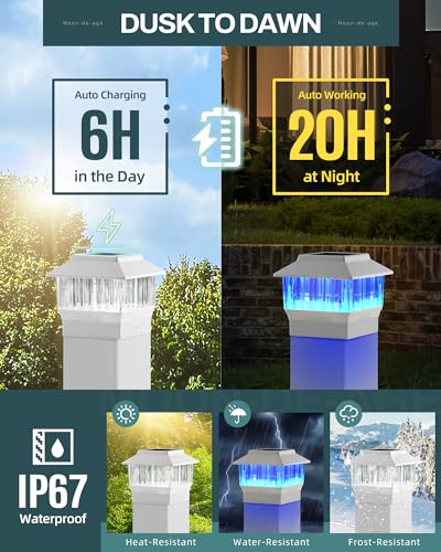 Solar Post Lights for Outdoor Deck Fence, 3 Modes, Waterproof LED B4861