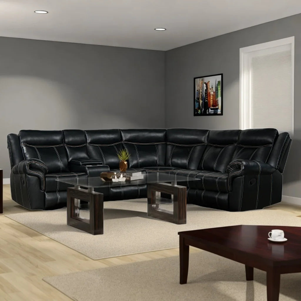 Manual Recliner Sofa with Cup Holder and USB Ports for Home Theater J63899