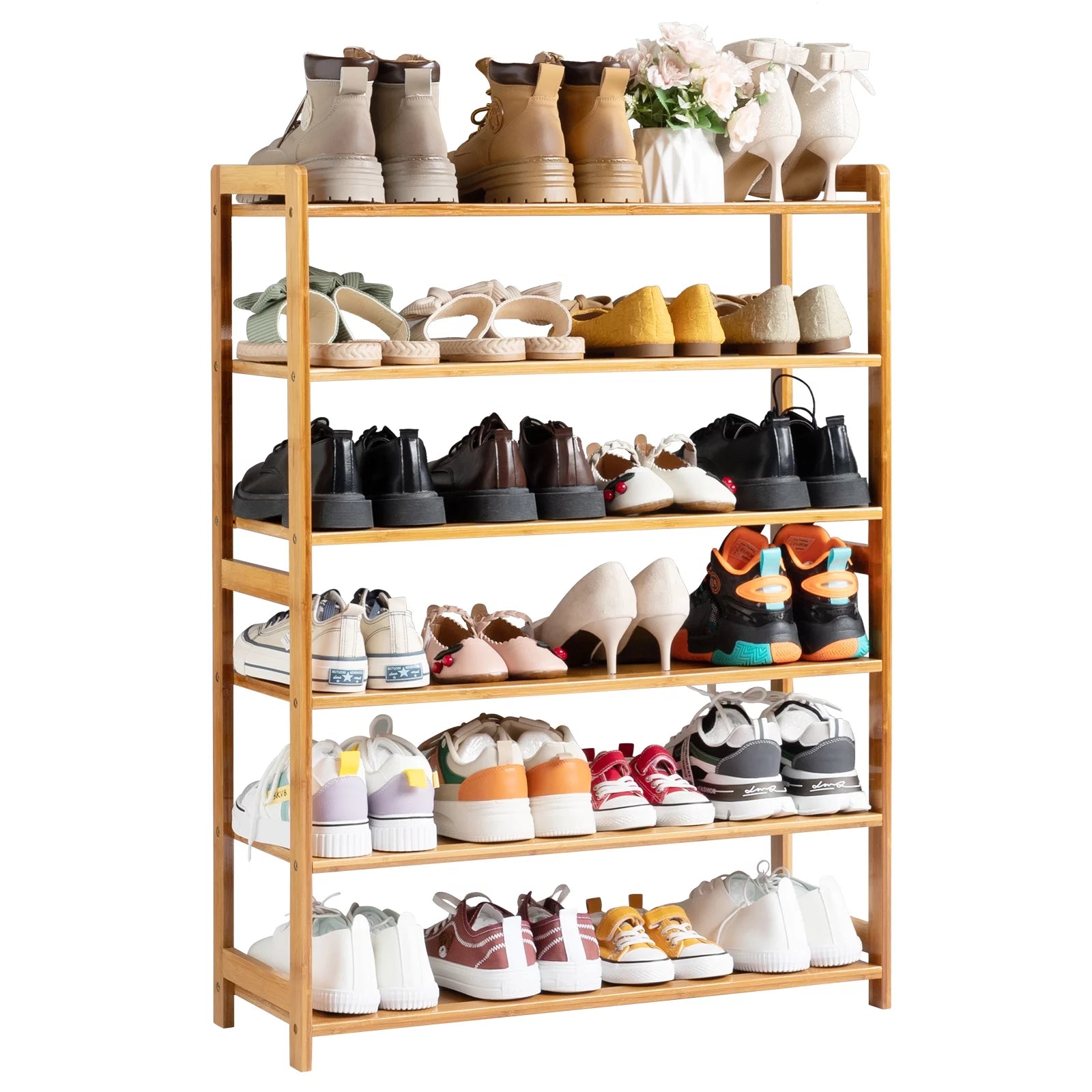 Bamboo Shoe Storage Rack 6-Tier, Holds 18-24 Pairs E417279