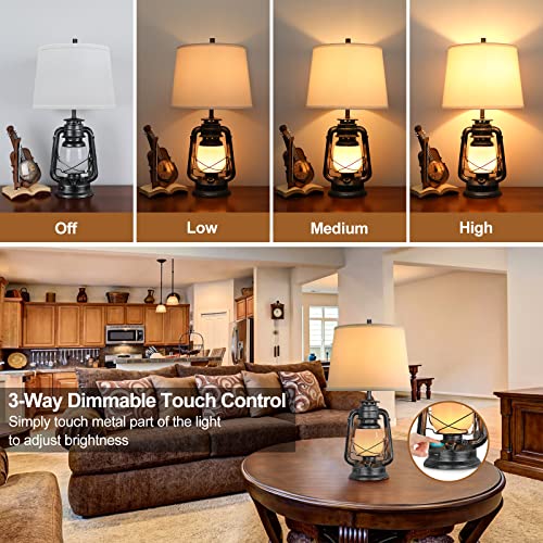 Farmhouse Table Lamps, 3-Way Dimmable Touch with USB Port, Night Light, White R877146