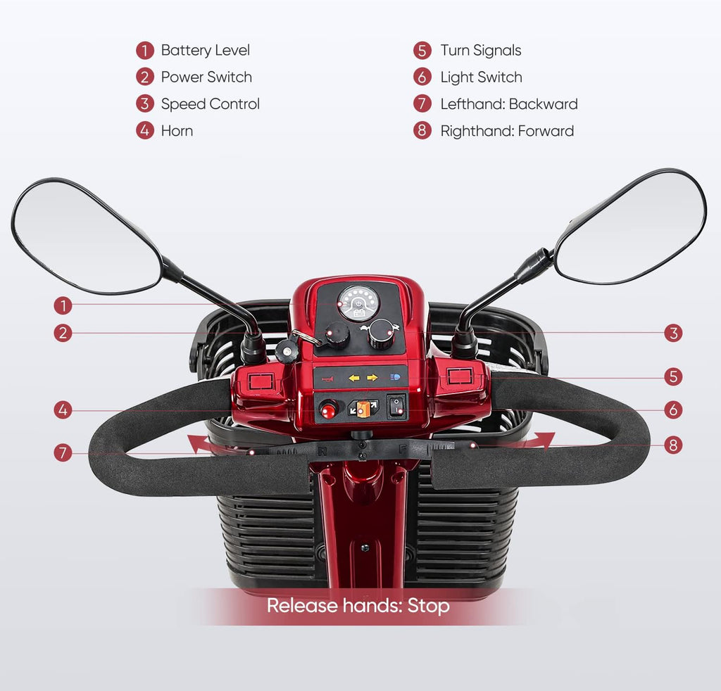 4 Wheel Mobility Scooter for Seniors, Collapsible with Basket T6098