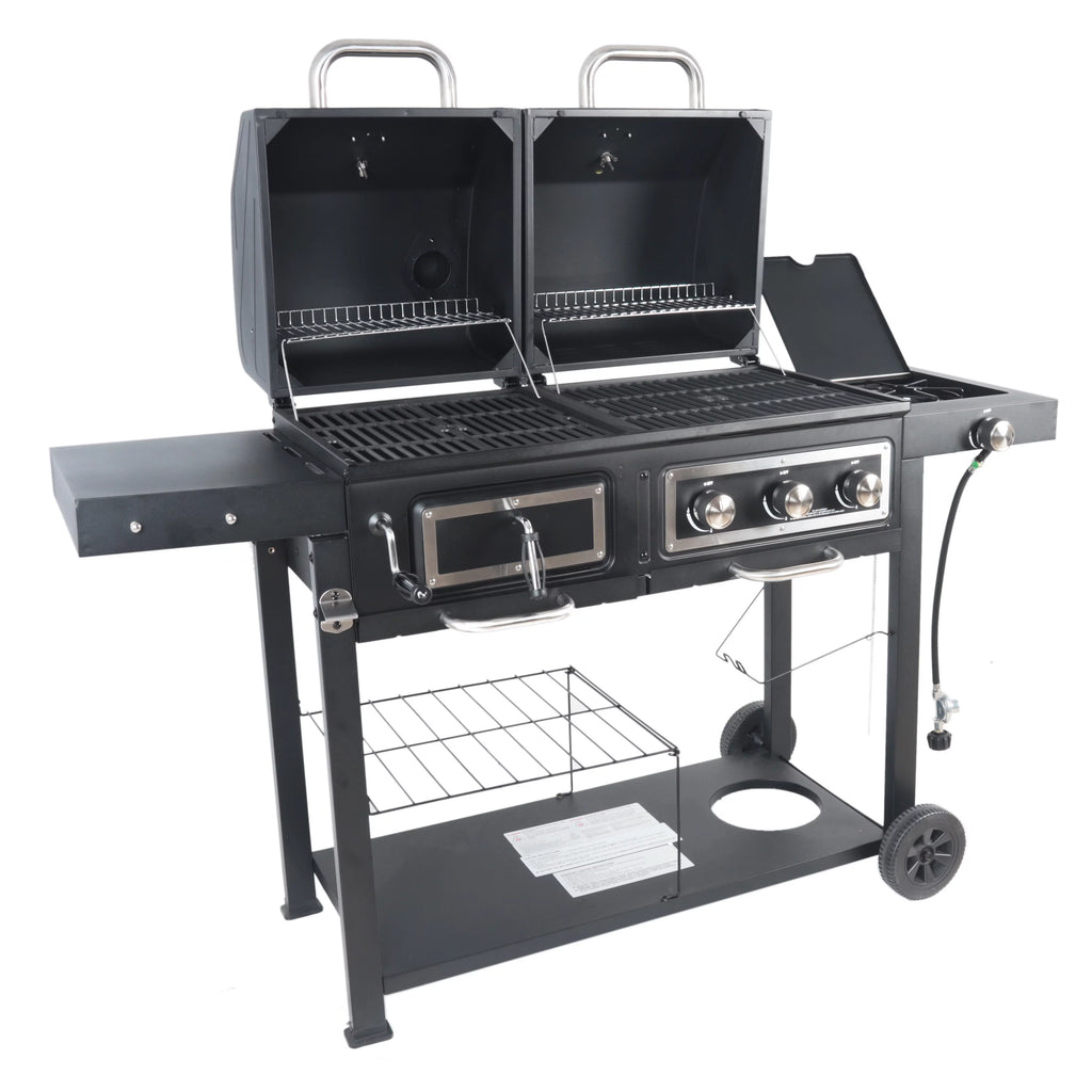Dual Fuel Gas & Charcoal Combo Grill, Black with Stainless G725379