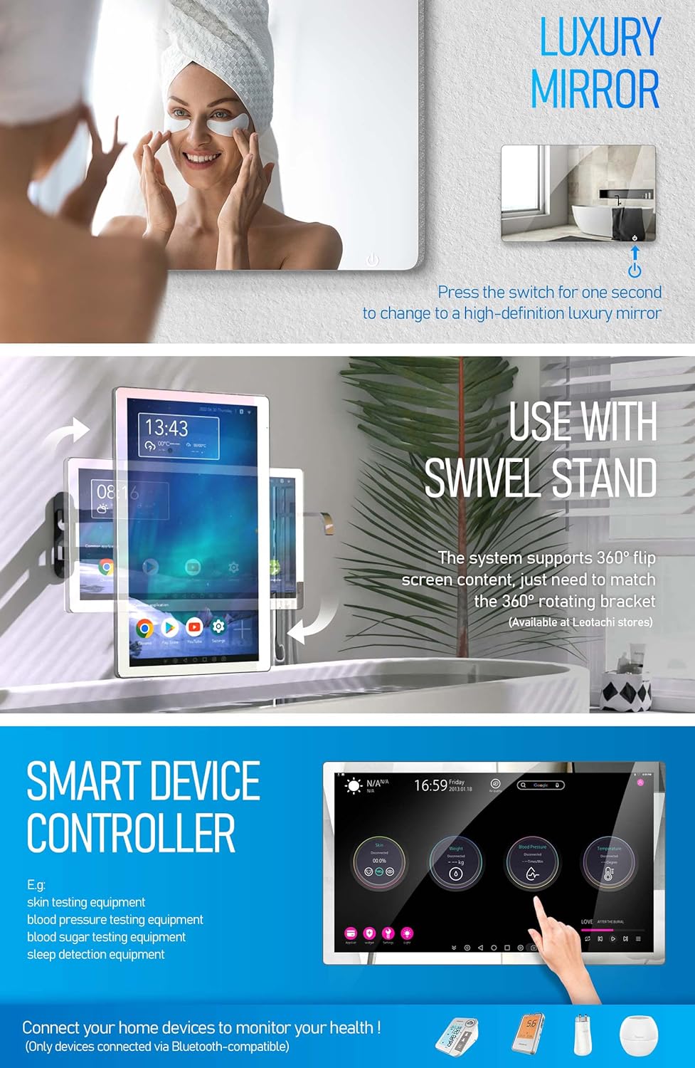 Smart Touchscreen Bathroom TV with 360° Rotation, Full HD 1080P J24487