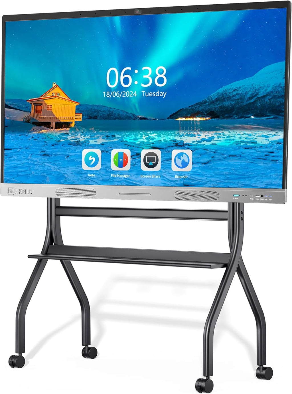 HKMLC Smart Board, 55" Interactive Whiteboard Built-in 4800MP Camera with Stand, All-in-One Digital Whiteboard with 4K UHD TouchScreen for Classroom Home Business Office