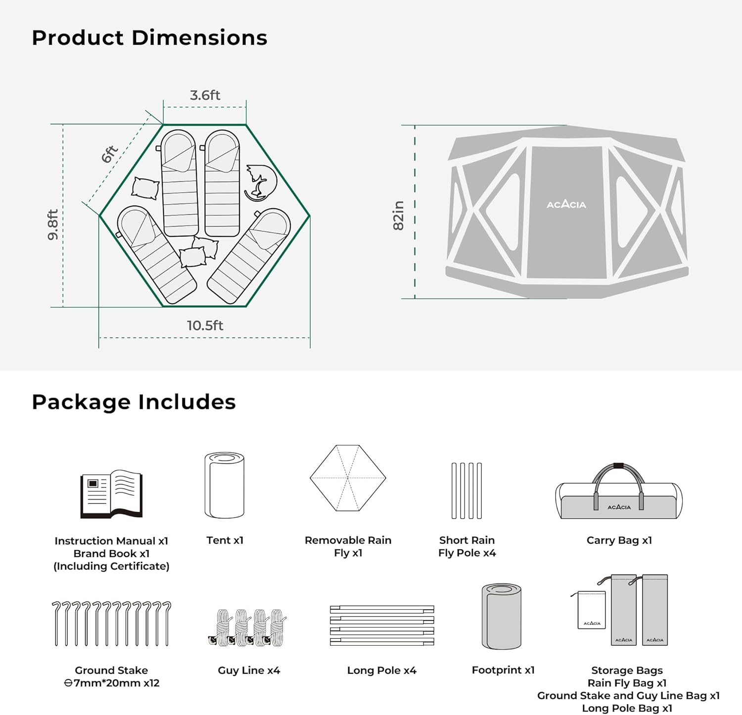 Space Camping Tent XL, 4-6 Person, Waterproof Pop Up Hub Tent with Rainfly Z642