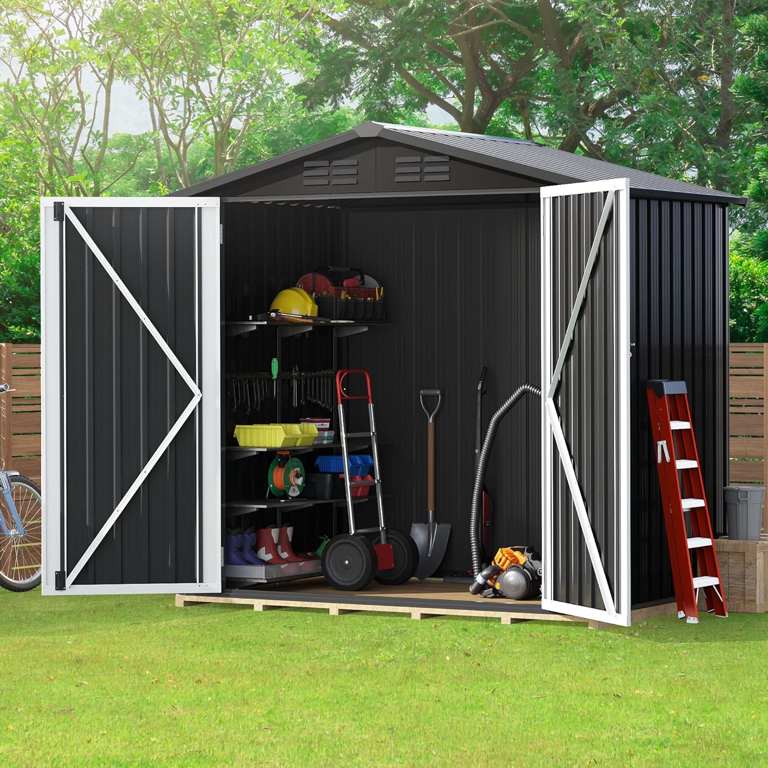 Outdoor Metal Storage Shed 6x4 ft with Lockable Doors W499033