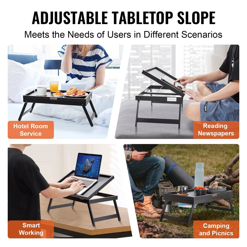 Bamboo Bed Tray with Foldable Legs and Adjustable Slope K689706