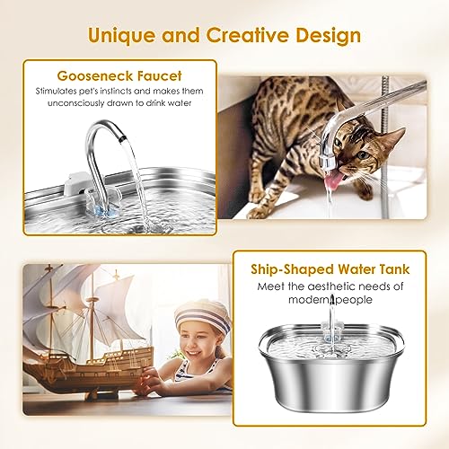 Stainless Steel Cat Water Fountain with Water Level Window E1507