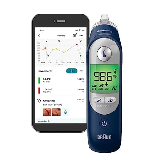 Braun ThermoScan 7+ Connect Ear Thermometer, Family Care App Compatible, Age Precision Technology, Color-Coded Digital Display, Baby and Infant Friendly, No. 1 Brand Recommended by Pediatricians