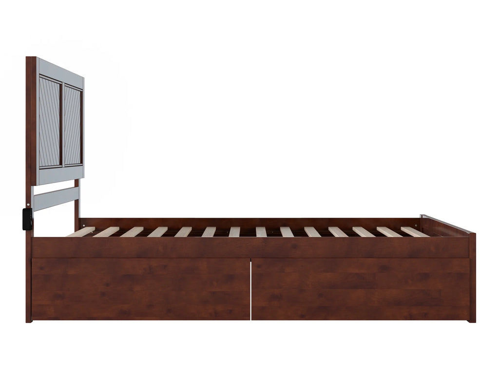 Walnut Solid Wood Platform Bed with Storage Drawers, Queen R138