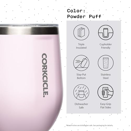 Insulated Stemless Wine Glass Tumbler, 12 oz, Stainless Steel, Powder Blue T624