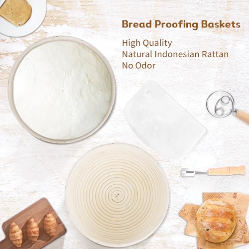 Bread Proofing Basket Kit with Linen Liner, Dough Whisk & Scraper C47129