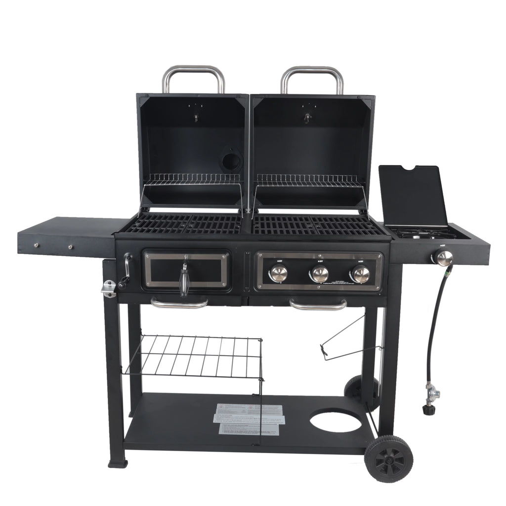 Dual Fuel Gas & Charcoal Combo Grill, Black with Stainless G725379