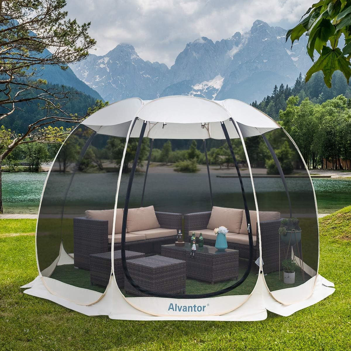 Hexagon Pop Up Camping Shelter with Mesh Walls O93524