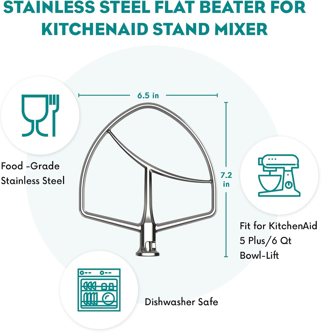 Stainless Steel Flat Beater for Stand Mixer, Bowl-Lift Paddle Attachment, Dishwasher Safe J395
