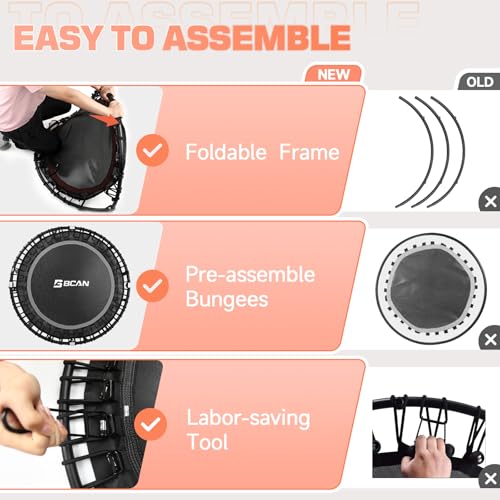 Foldable Mini Trampoline with Adjustable Foam Handle for Indoor Workout M8038