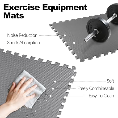 1" Thick EVA Interlocking Foam Gym Flooring Mat, 6 Tiles, Black M5857