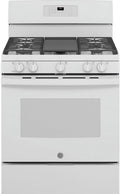 JGB660DPWW 30 inch ; White Gas Range with 5 cu. ft. Capacity; 5 Burners; Continuous Cast Iron Grates and Storage Drawer