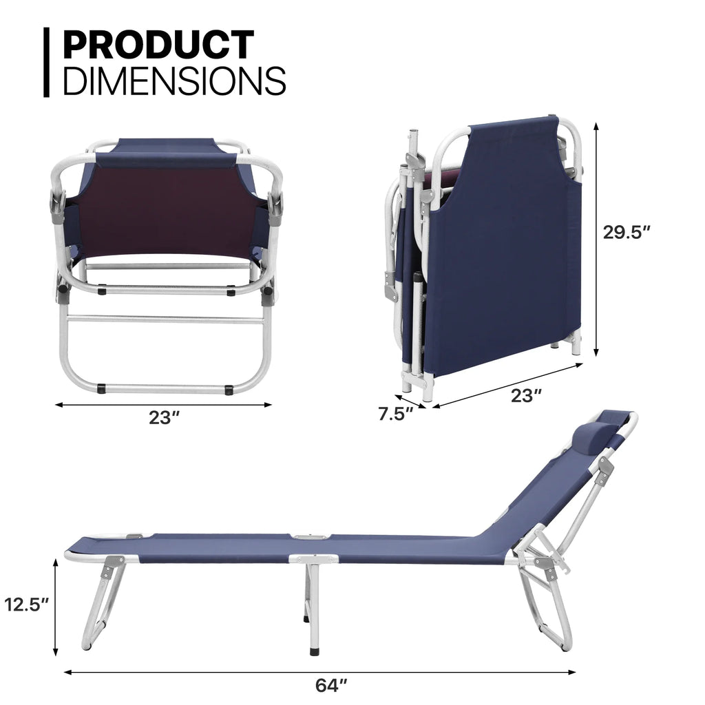 Portable Folding Bed Reclining Lounger Camping Cot with Pillow and Carry Bag I549492