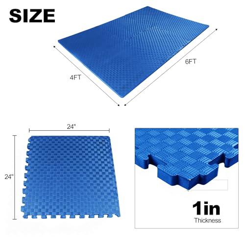 1" Thick EVA Interlocking Foam Gym Flooring Mat, 6 Tiles, Black M5857