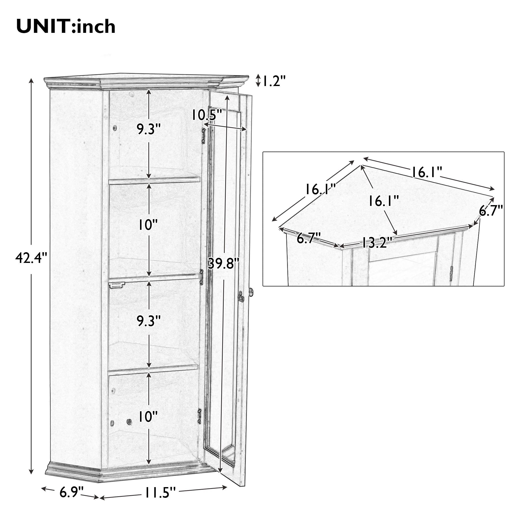 Corner Bathroom Cabinet with Glass Door, MDF Painted Finish Q939