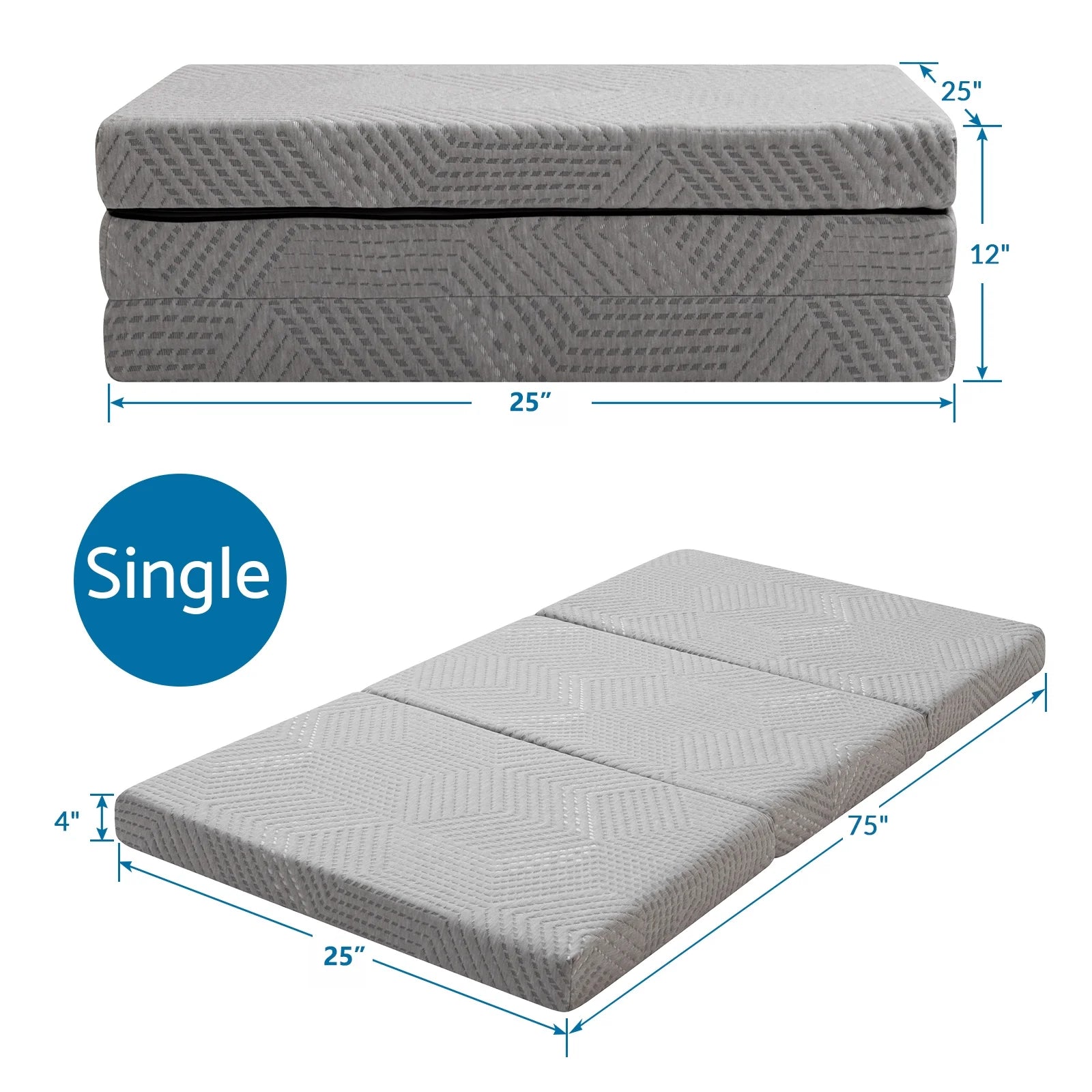 Tri Fold Mattress with Washable Cover for Floor, RV, Camping V8767