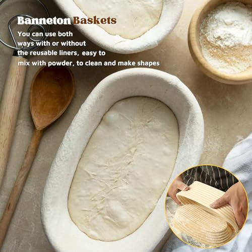Bread Proofing Baskets Set of 3, Banneton Dough Proofing Bowls with Liners for Sourdough Baking E479