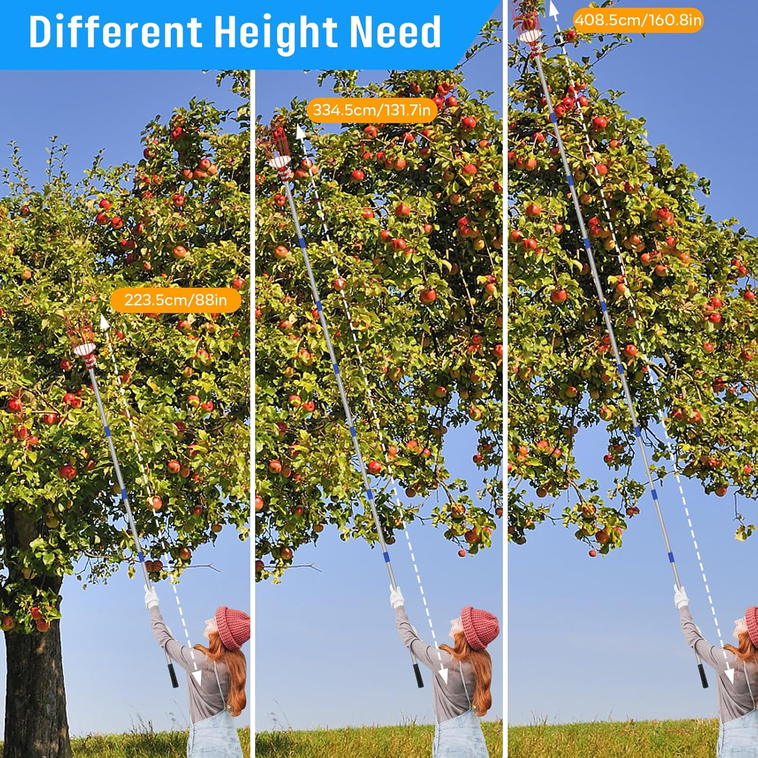 Fruit Picker Pole with Basket 13 FT Adjustable Lightweight Fruit Grabber Tool A163206
